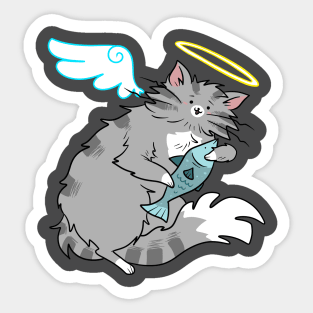 Fluffy Gray Tabby Cat Angel Sticker